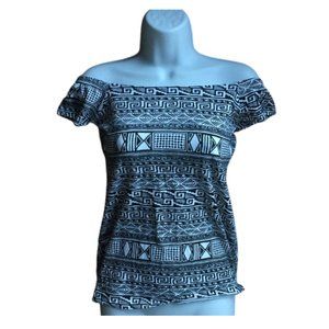 Y2K Geometric Print Off Shoulder Top